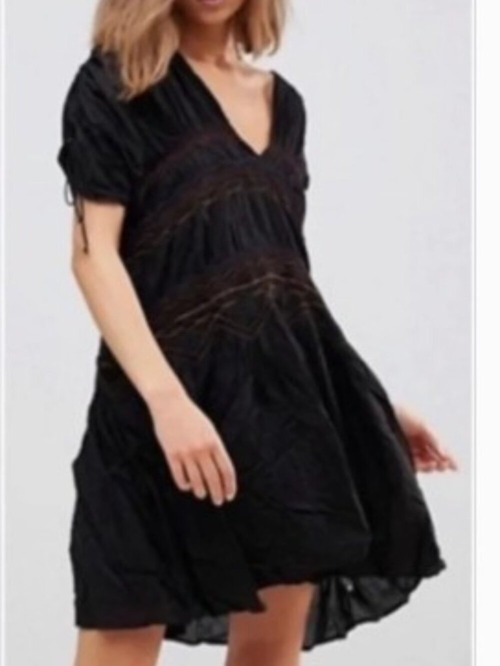 Free People Brand Women's size XS Black Love On The Run Dress Boho Smocked Style